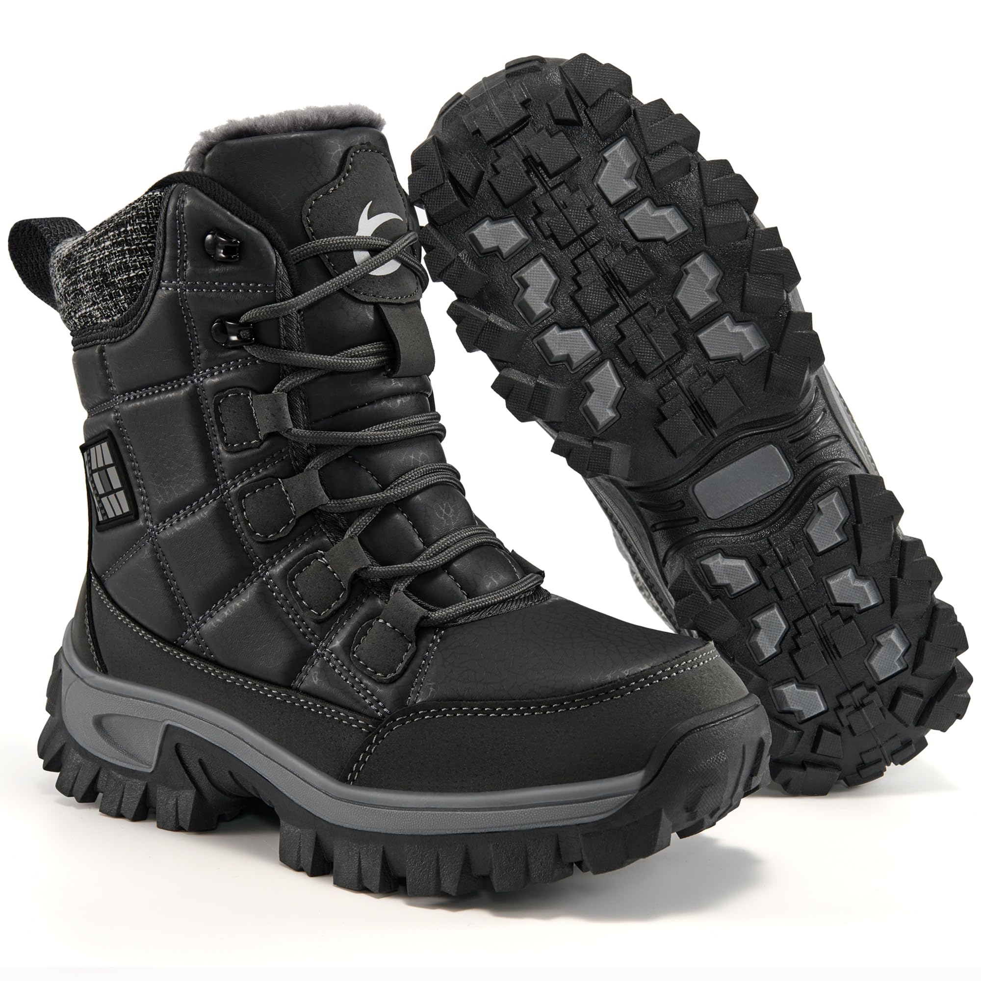 Aomigoct Winter Snow Boots for Women: Warm Fur Lined Waterproof Leather Ankle Booties for Outdoor Hiking Non Slip